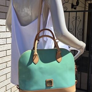 Dooney & Bourke Celery Patent Zip Zip Satchel PV343 NWT Green Dome Bag